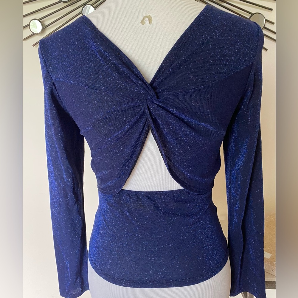 NWT Vanessa Scott Made in Italy Sheer Glitter Twist Back Top Size Small
